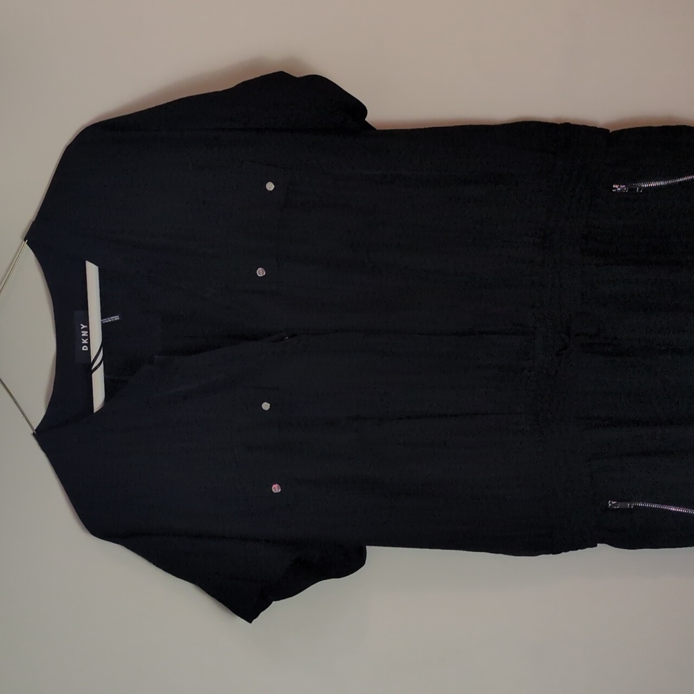 DKNY Black V-Neck Button Down Short Sleeve Rolled Ankle Hem Jumpsuit Women's XL - Picture 8 of 16